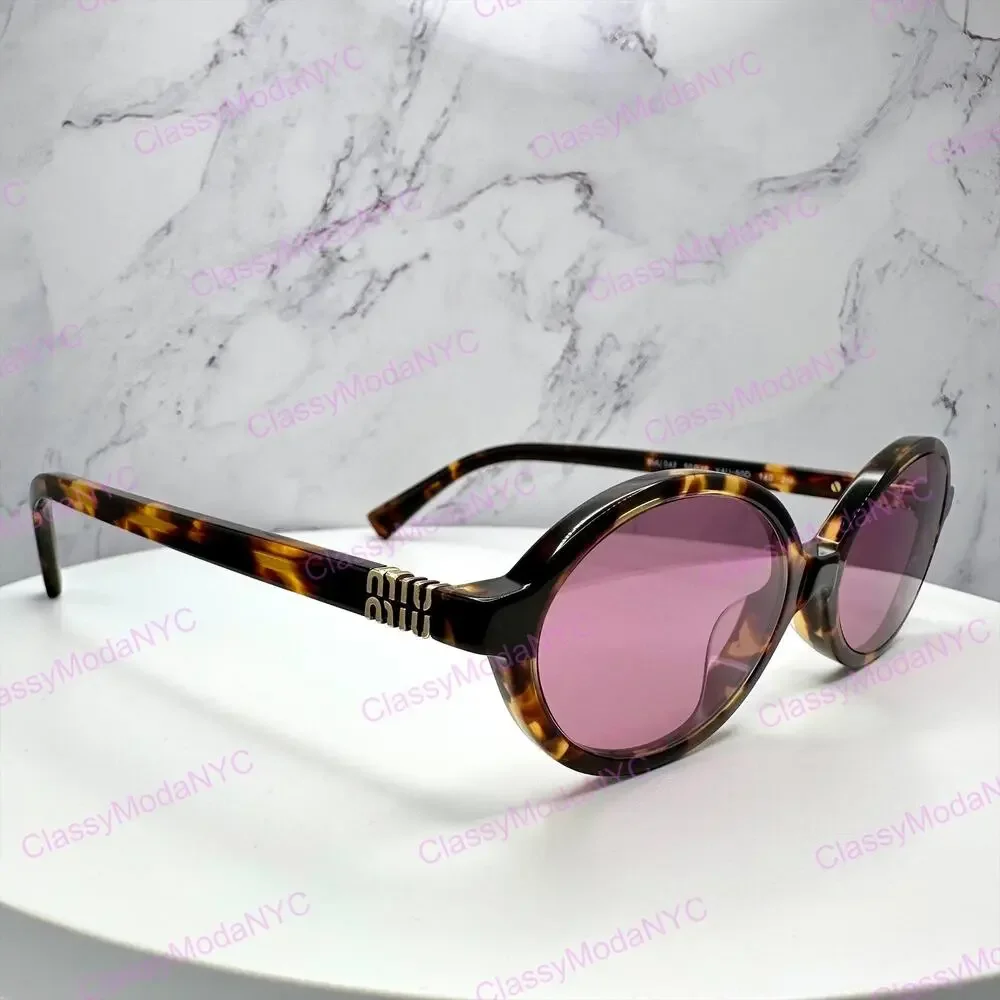 New MIU MIU Sunglasses Brown Tortoise Round Acetate Gold Metal Logo Authentic